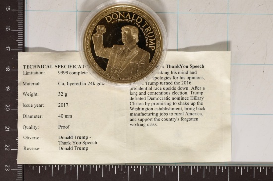 2017 24KT GOLD LAYERED DONALD TRUMP THANK YOU
