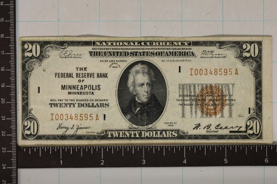 1929 US $20 NATIONAL CURRENCY BANK OF MINNEAPOLIS