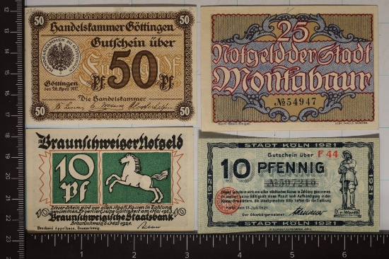 4-1921 GERMAN CU NOTGELDS: 2-10 PFENNIGS, 25