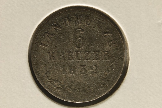 1832 LANDMUNZE GERMAN SILVER 6 KREUZER .0278