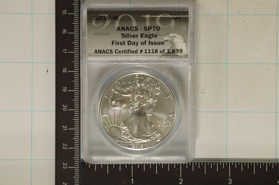 2019-W AMERICAN SILVER EAGLE ANACS SP70 1ST DAY
