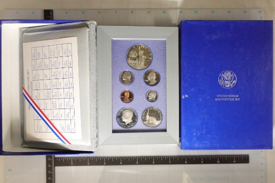 1986 US PRESTIGE PROOF SET WITH BOX & CERTIFICATE