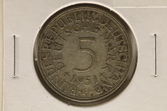 1951-F GERMAN SILVER 5 MARK .2251 OZ. ASW