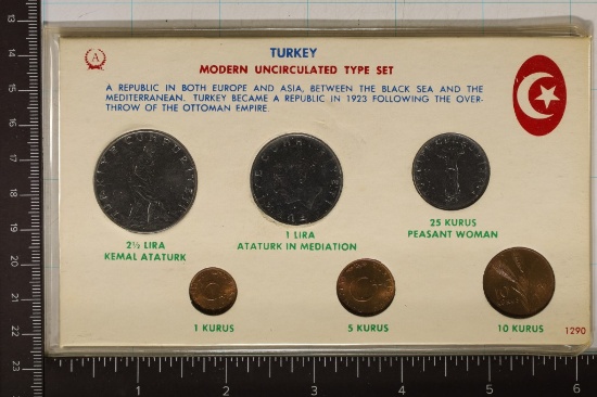 1965 TURKEY 6 COIN MODERN UNC TYPE SET IN