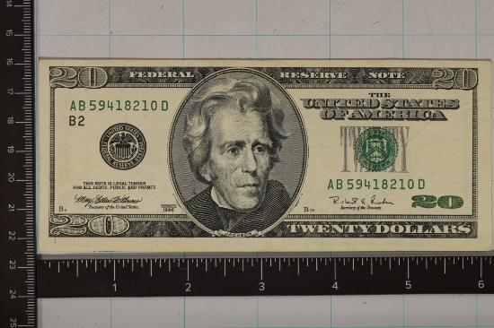 1996 US $20 FRN GREEN SEAL CRISP UNC WITH CREASE