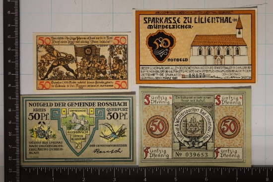 4-1921GERMAN 50 PFENNIG NOTGELDS CU ALL