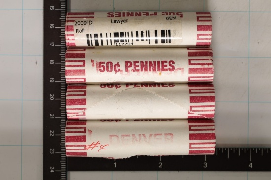 4-2009-D BRILLIANT UNC "LAWYER" LINCOLN CENT ROLLS