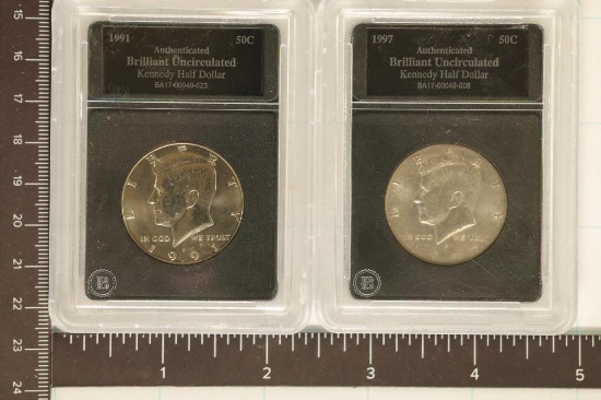1991 & 1997 BRILLIANT UNC KENNEDY HALF DOLLARS IN