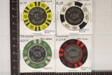 4 RAMADA SAN JUAN CASINO CHIPS WITH METAL INSERTS