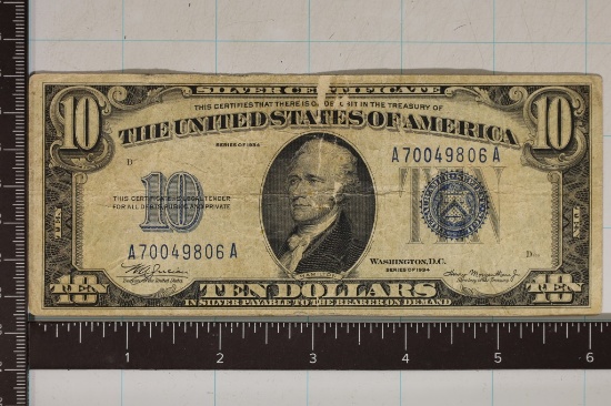 1934 US $10 SILVER CERTIFICATE BLUE SEAL