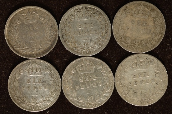 1834, 2-1887, 1891, 1906 & 1907 GREAT BRITAIN SILV
