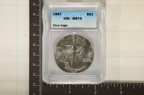 1987 AMERICAN SILVER EAGLE ICG MS70 1 OZ. SILVER