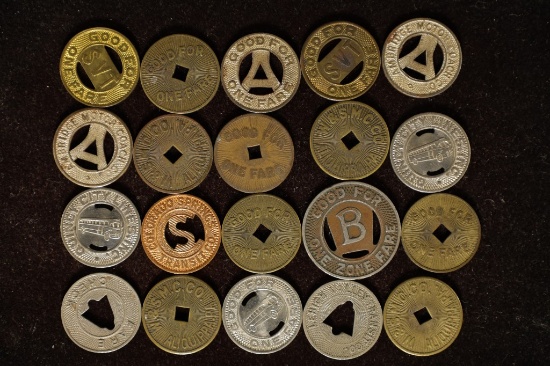 20 ASSORTED METAL TRANSPORTATION TOKENS: LEHIGH