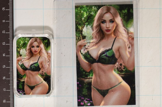 1 TROY OZ .999 SILVER COLORIZED WOMAN IN BIKINI