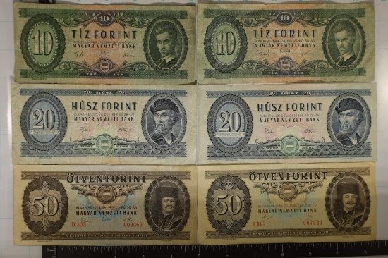 6 MAGYAR NEMZETI BUDAPEST BILLS:1-1960 TEN FORINT,