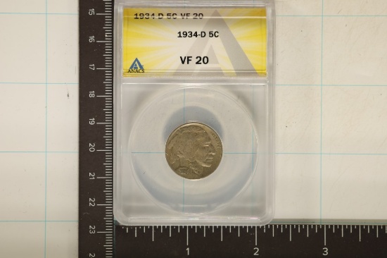 1934-D BUFFALO NICKEL ANACS VERY FINE 20