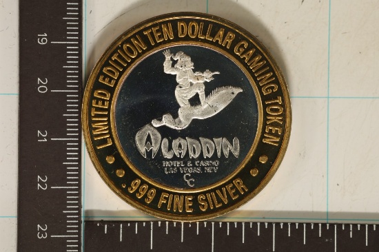 CASINO $10 SILVER TOKEN (UNC) ALADDIN HOTEL AND