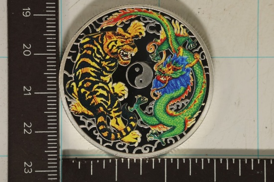 1.02 OZ. SILVER PLATED COLORIZED ON OBVERSE TIGER