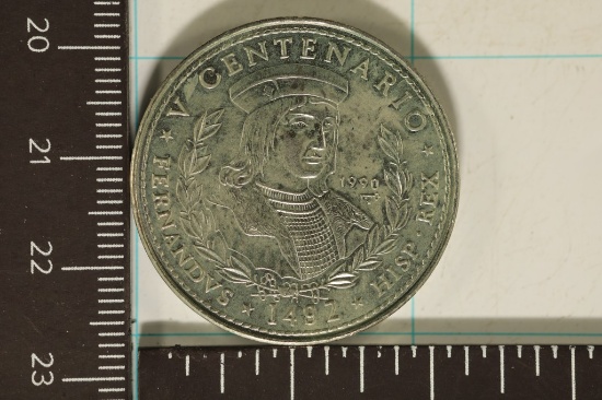 1990 CUBA UNC 1 PESO COIN. "QUEEN ISABELLA OF