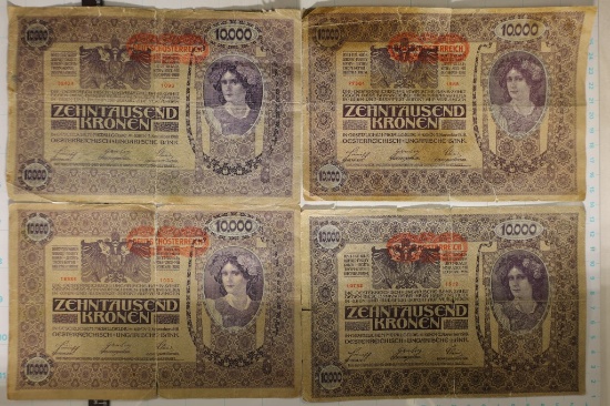 4-1918 AUSTRIA 10,000 KRONEN BILLS.  EGDES ARE