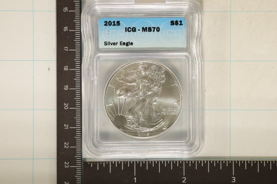 2015 AMERICAN SILVER EAGLE ICG MS70 1 OZ. SILVER