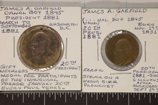 2 JAMES A GARFIELD PRESIDENTIAL MEDALS: 1 WITH
