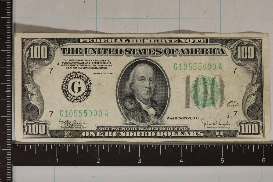 1934-C US $100 FRN GREEN SEAL CRISP XF- AU