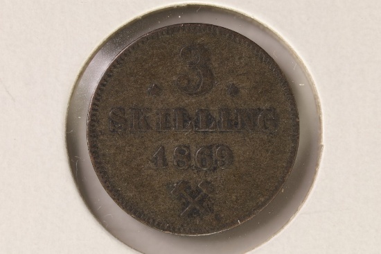 1869 NORWAY SILVER 3 SKILLING
