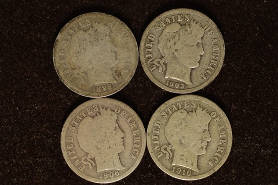 1898, 1903-O, 1906-O & 1916 SILVER BARBER DIMES