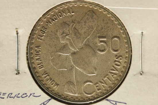 ERROR 1962 GUATEMALA SILVER 50 CENTAVOS DIE CRACK
