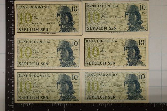 6-1964 INDONESIA 10 SEN CRISP UNC BILLS
