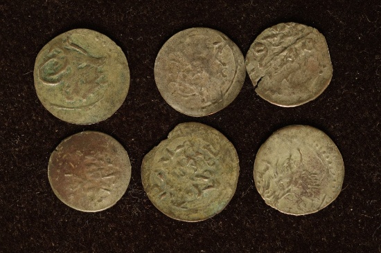 6 SILVER DIME SIZED OTTOMAN EMPIRE PARA COINS: