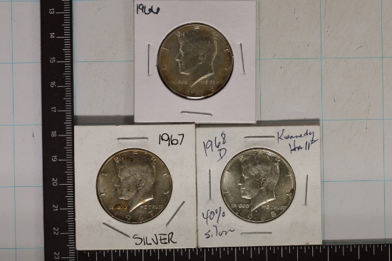 1966, 1967 & 1968 40% SILVER JOHN F. KENNEDY HALFS