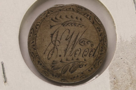LOVE TOKEN ON 1892 SILVER BARBER DIME "J WOOD"