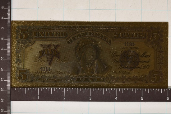 GOLD 999999 CU REPLICA FOIL  US $5 SILVER CERT.