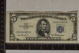 1953-A US $5 SILVER CERTIFICATE BLUE SEAL MISCUT