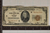 1929 US $20 NATIONAL CURRENCY OF CHICAGO