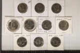10 ASSORTED JFK UNC HALF DOLLARS: 1971, 1973-D,