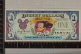 1993 DISNEY $1 CRISP UNC COLORIZED BILL 