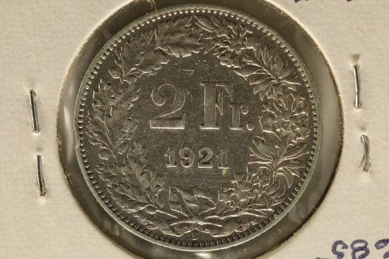 1921-B SWITZERLAND SILVER 2 FRANCS .2685 OZ. ASW