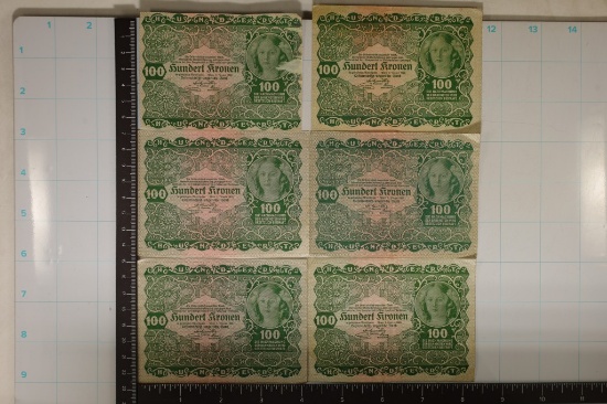 6-1922 AUSTRIA 100 KRONEN BILLS