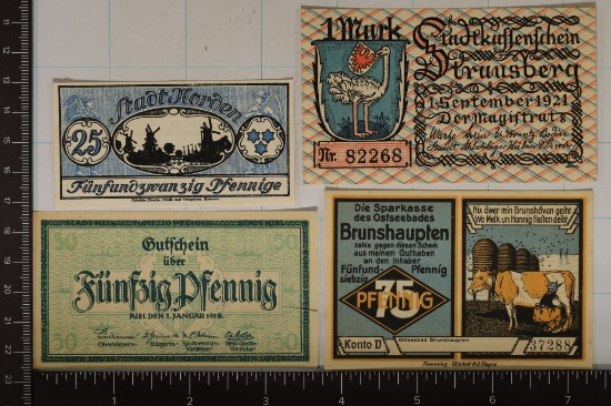 4 GERMAN CRISP UNC NOTGELD: 1-1918-50 PFENNIG,