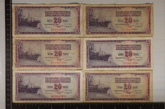 6-1981 YUGOSLAVIA 20 DINAR BILLS CIRCULATED