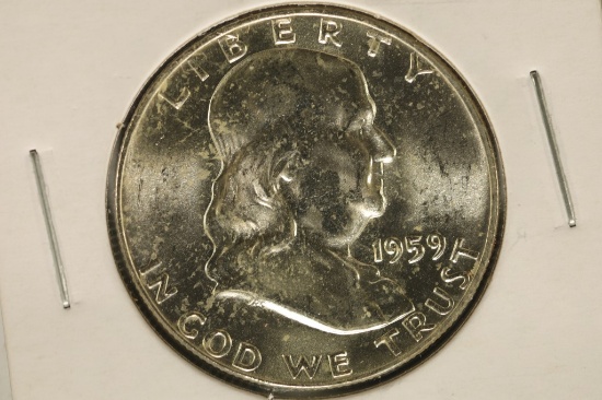 1959 SILVER FRANKLIN HALF DOLLAR BU TONING SPOTS