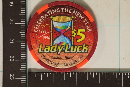 $5 LADY LUCK CASINO CHIP 1995-96 CELEBRATING THE