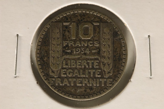 1934 FRANCE SILVER 10 FRANCS .2168 OZ. ASW