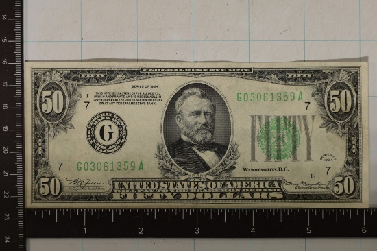 1934 US $50 FRN GREEN SEAL CRISP EXTRA FINE-AU