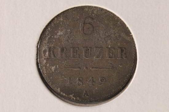 1849 AUSTRIA SILVER 6 KRUEZER .0168 OZ. ASW
