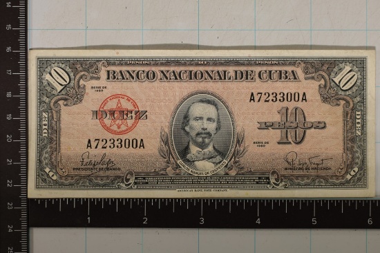 1960 CUBA 10 PESO BILL "CESPEDES"