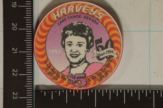 $5 HARVEY'S CASINO CHIP 1994 50TH ANNIVERSARY